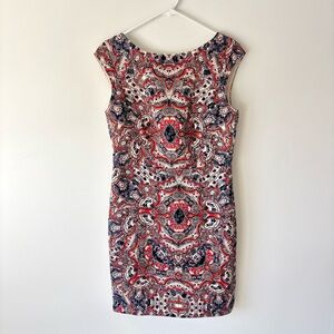 The Limited Red Purple Paisley Mini Shift Dress Business Office Career Preppy